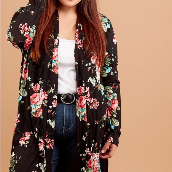 Tops - NEW Black Floral Cardigan Womens L-3X Rayon